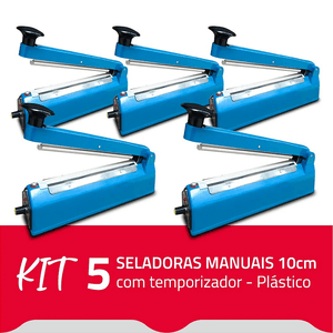 Combo com 5 Seladoras Manuais de 10 cm com Temporizador - Plástico