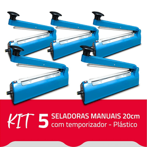 Combo com 5 Seladoras Manuais de 20 cm com Temporizador - Plástico